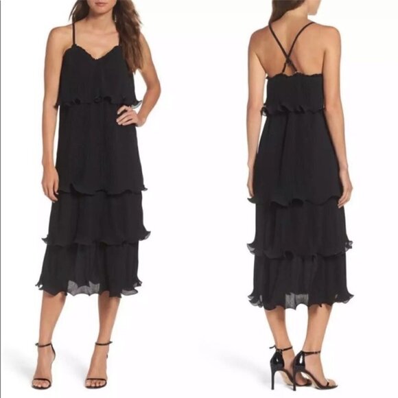 True Decadence Black Pleated Layered Ruffle Midi Dress S - Picture 1 of 6